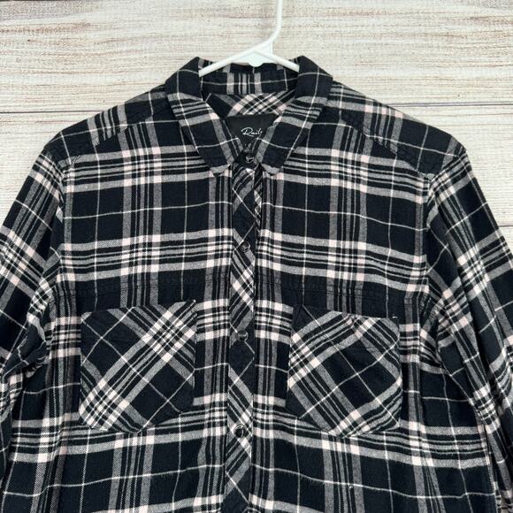 Rails Super Soft Pearl Snap Plaid Flannel Shirt Womens Medium Black White - Picture 3 of 13